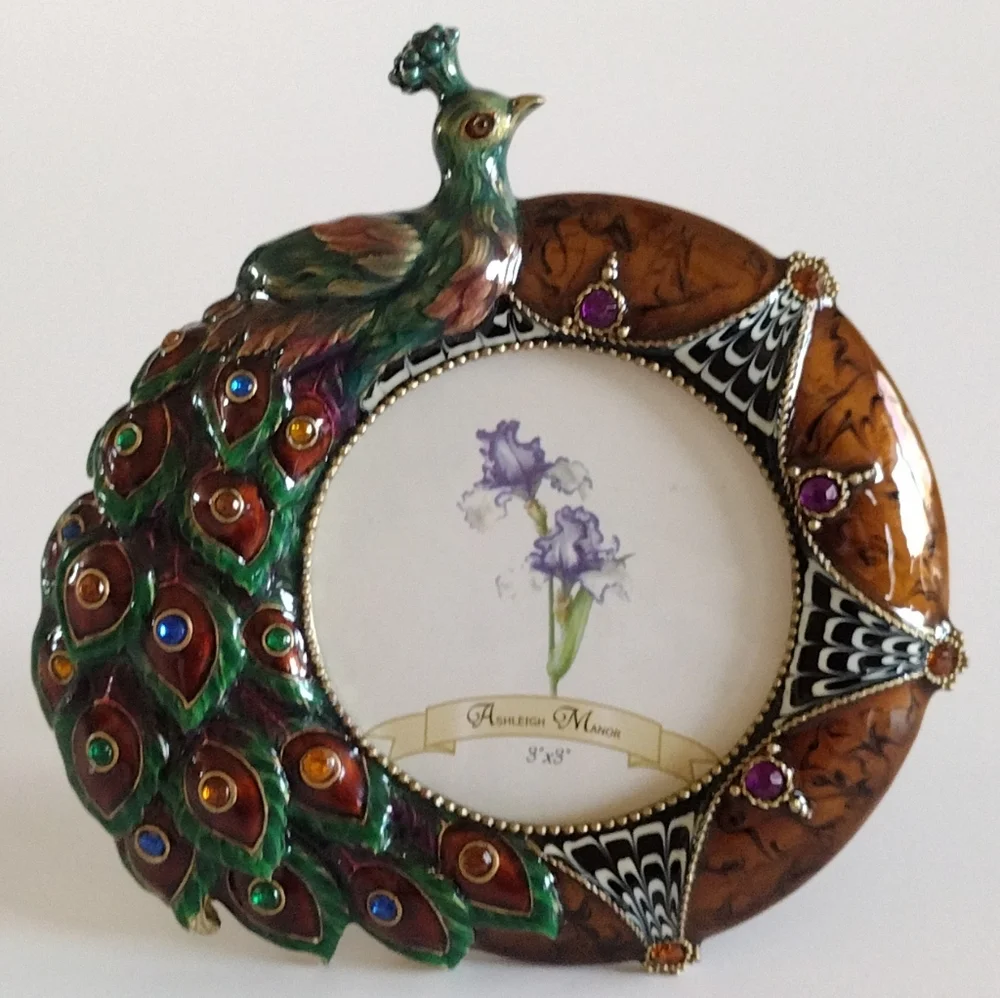 Ashleigh Manor Enameled Embellished Peacock Frame 3x3
